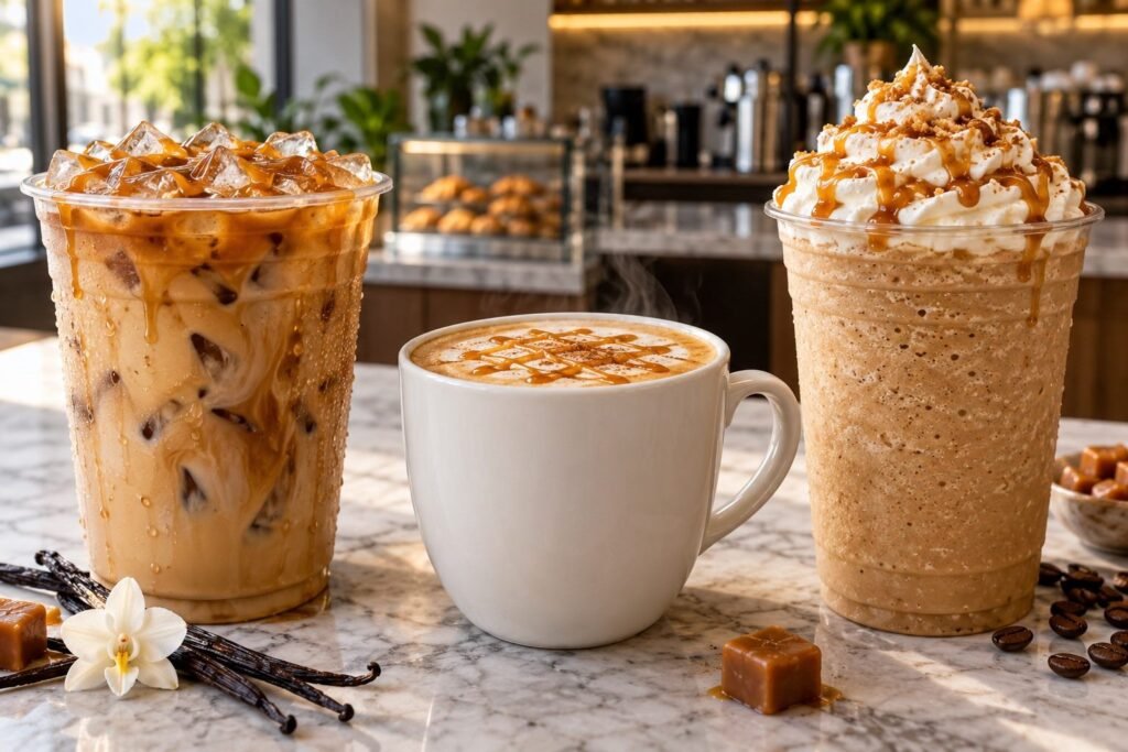 Iced hot and frozen 7 Brew Blondie style coffee drinks