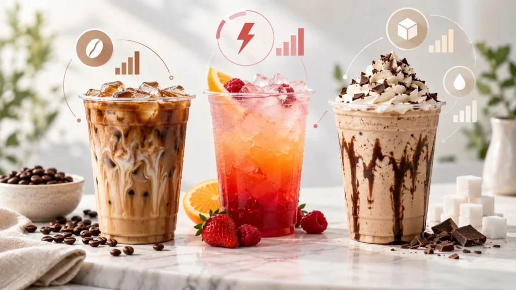 7 Brew inspired drinks with visual nutrition concepts for calories, sugar and caffeine